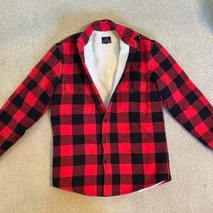 J. Crew Factory Men's Shearling Lined Red and Black Plaid Flannel